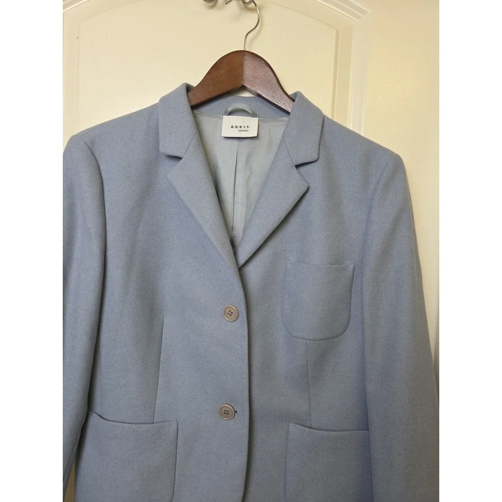 AKRIS PUNTO Blue‎ Wool Angora 2 Button Blazer Jacket Sz 8 Boxy Italy Luxury